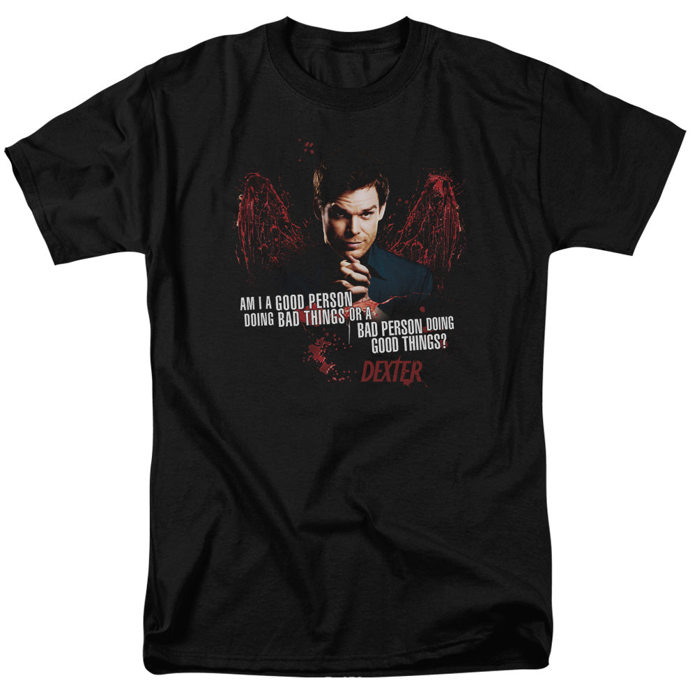 AN OFFCIALLY LICENSED DEXTER GOOD BAD MEN'S REGULAR FIT T-SHIRT BLACK
