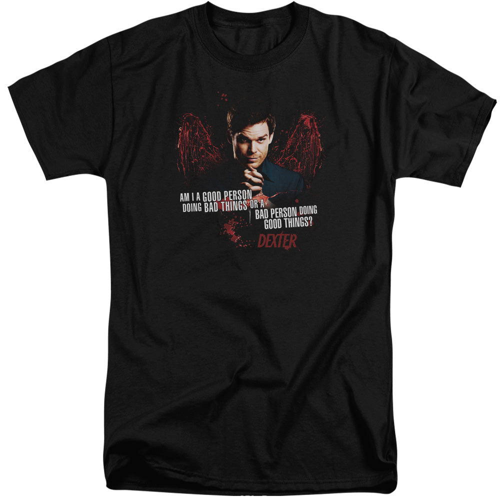 AN OFFCIALLY LICENSED DEXTER GOOD BAD MEN'S TALL FIT T-SHIRT BLACK