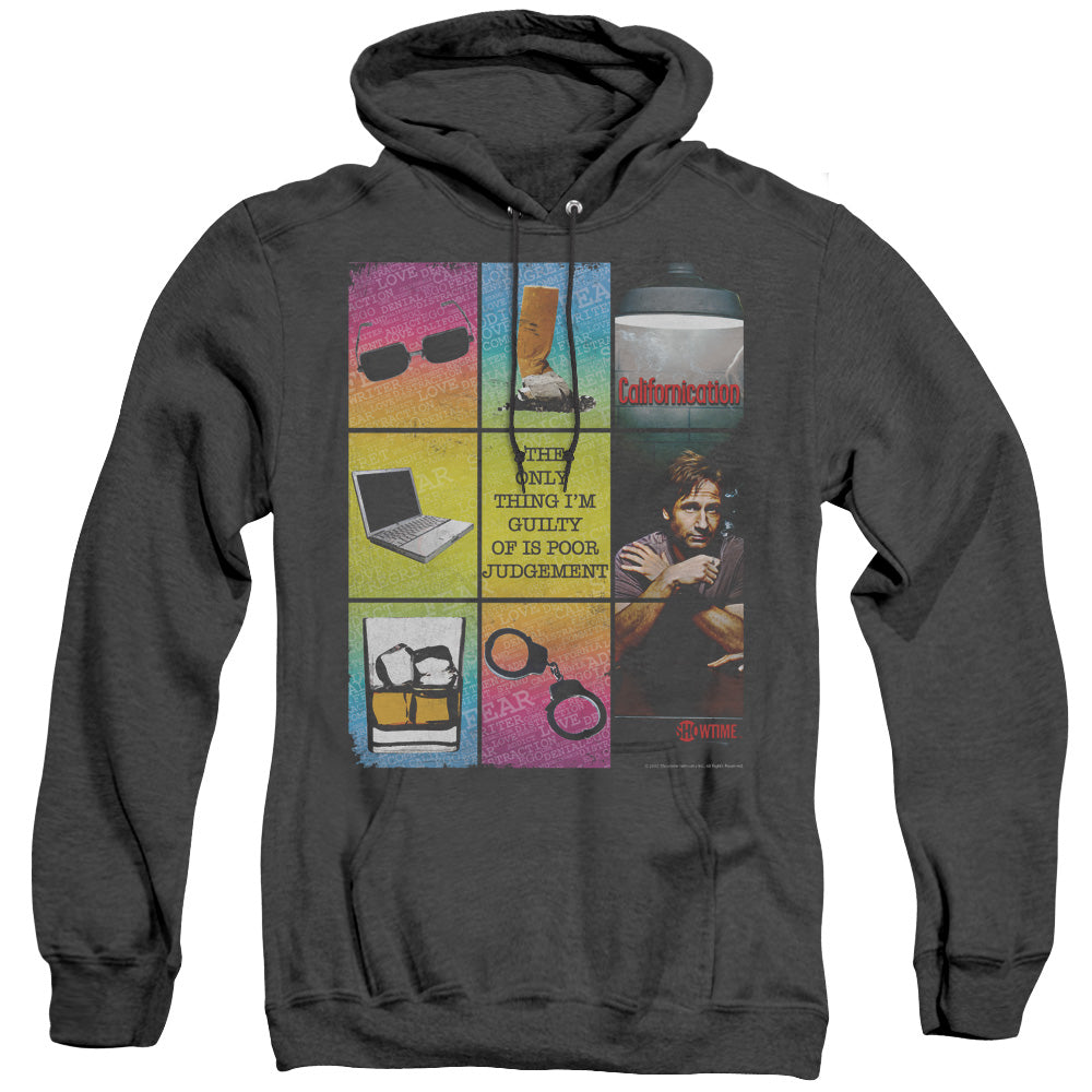 AN OFFCIALLY LICENSED CALIFORNICATION POOR JUDGEMENT ADULT UNISEX HEATHER PULLOVER HOODIE BLACK