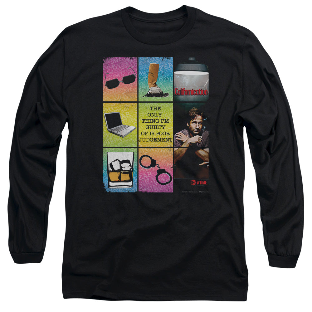 AN OFFCIALLY LICENSED CALIFORNICATION POOR JUDGEMENT MEN'S LONG SLEEVE T-SHIRT BLACK