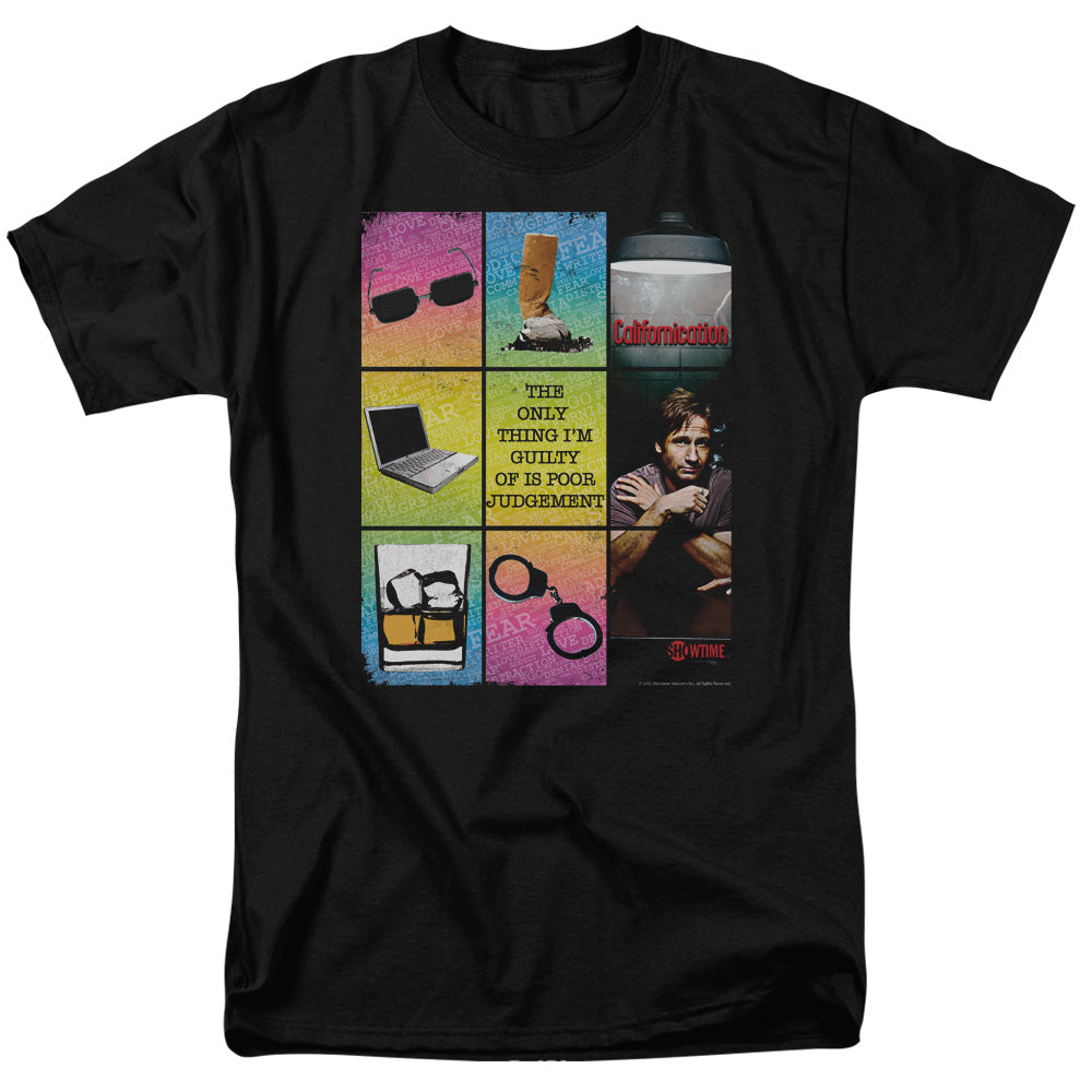 AN OFFCIALLY LICENSED CALIFORNICATION POOR JUDGEMENT MEN'S REGULAR FIT T-SHIRT BLACK