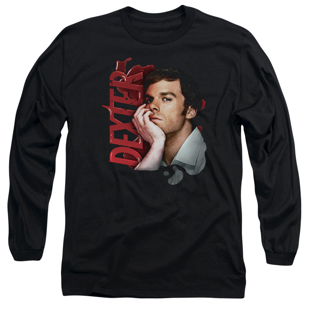 AN OFFCIALLY LICENSED DEXTER LAYERED MEN'S LONG SLEEVE T-SHIRT BLACK