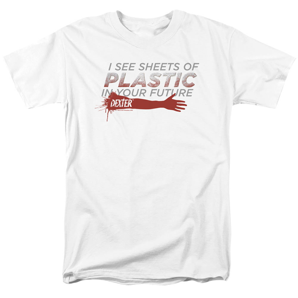 AN OFFCIALLY LICENSED DEXTER PLASTIC PREDICTION MEN'S REGULAR FIT T-SHIRT WHITE
