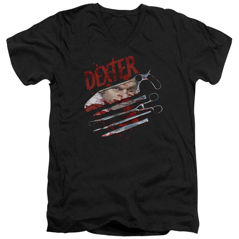 AN OFFCIALLY LICENSED DEXTER BLOOD NEVER LIES 2 MEN'S V-NECK T-SHIRT BLACK