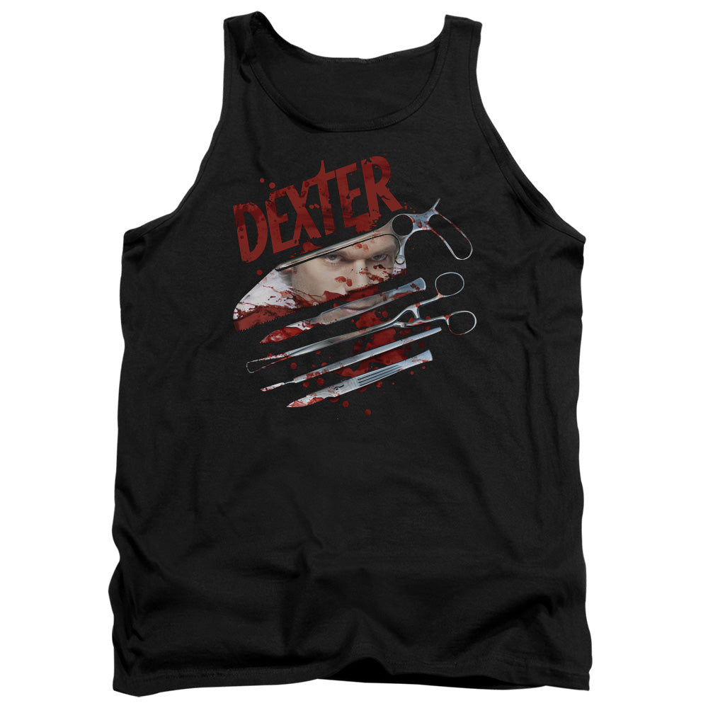 AN OFFCIALLY LICENSED DEXTER BLOOD NEVER LIES 2 ADULT UNISEX TANK TOP BLACK