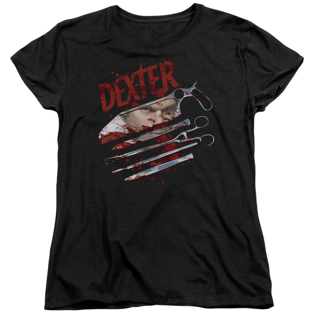 AN OFFCIALLY LICENSED DEXTER BLOOD NEVER LIES 2 WOMEN'S REGULAR FIT T-SHIRT BLACK