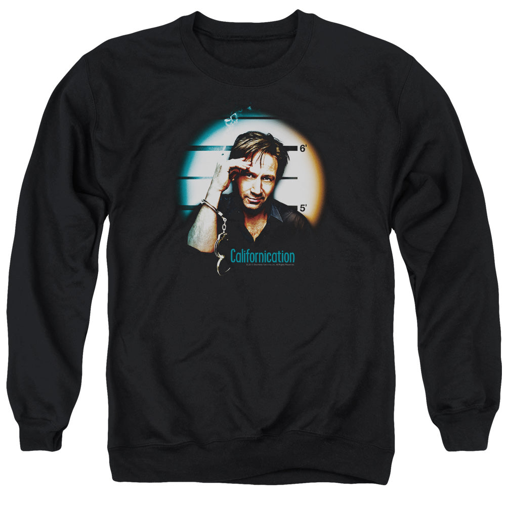 AN OFFCIALLY LICENSED CALIFORNICATION IN HANDCUFFS ADULT UNISEX CREWNECK SWEATSHIRT BLACK