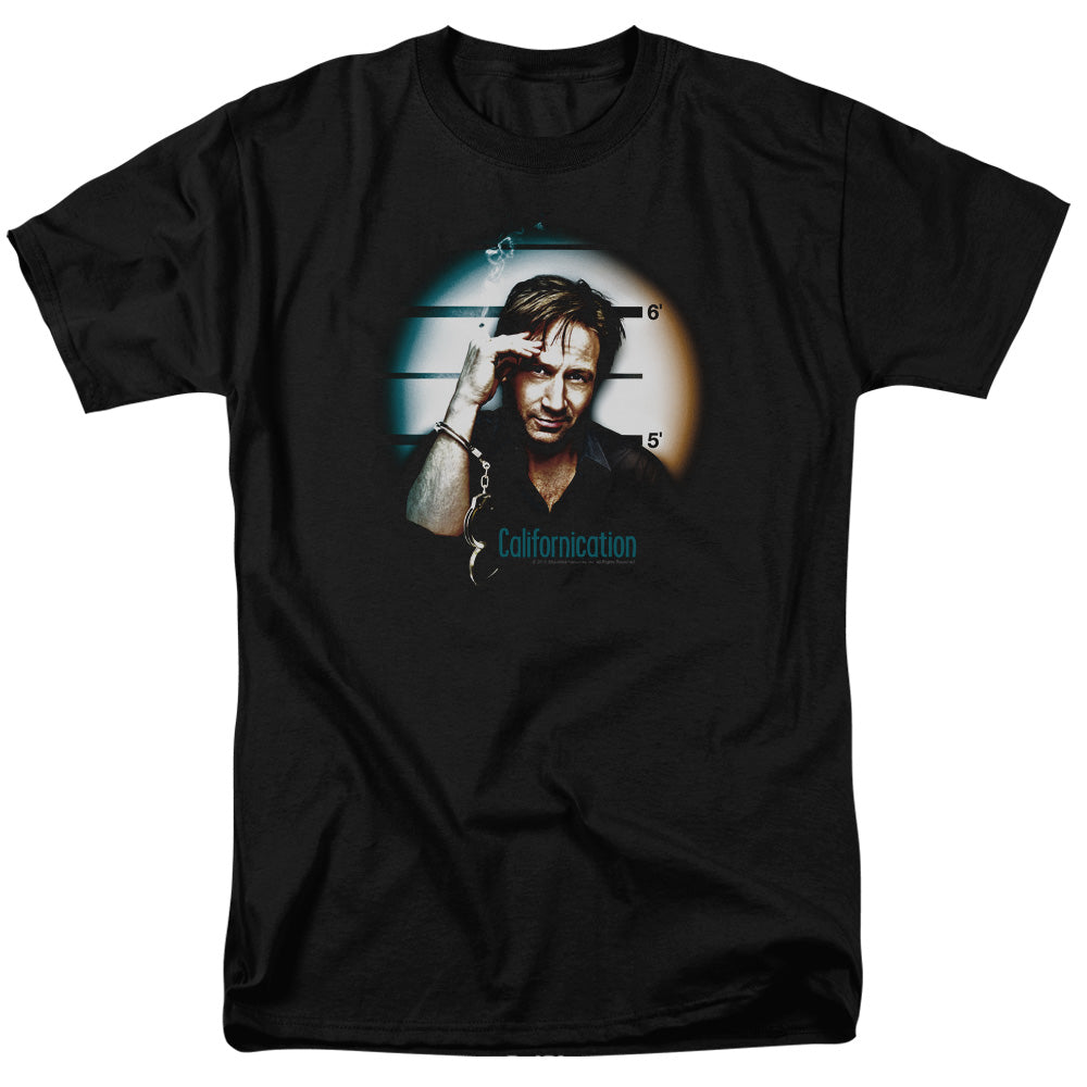 AN OFFCIALLY LICENSED CALIFORNICATION IN HANDCUFFS MEN'S REGULAR FIT T-SHIRT BLACK