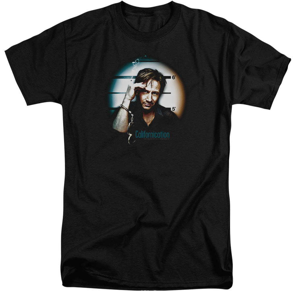 AN OFFCIALLY LICENSED CALIFORNICATION IN HANDCUFFS MEN'S TALL FIT T-SHIRT BLACK