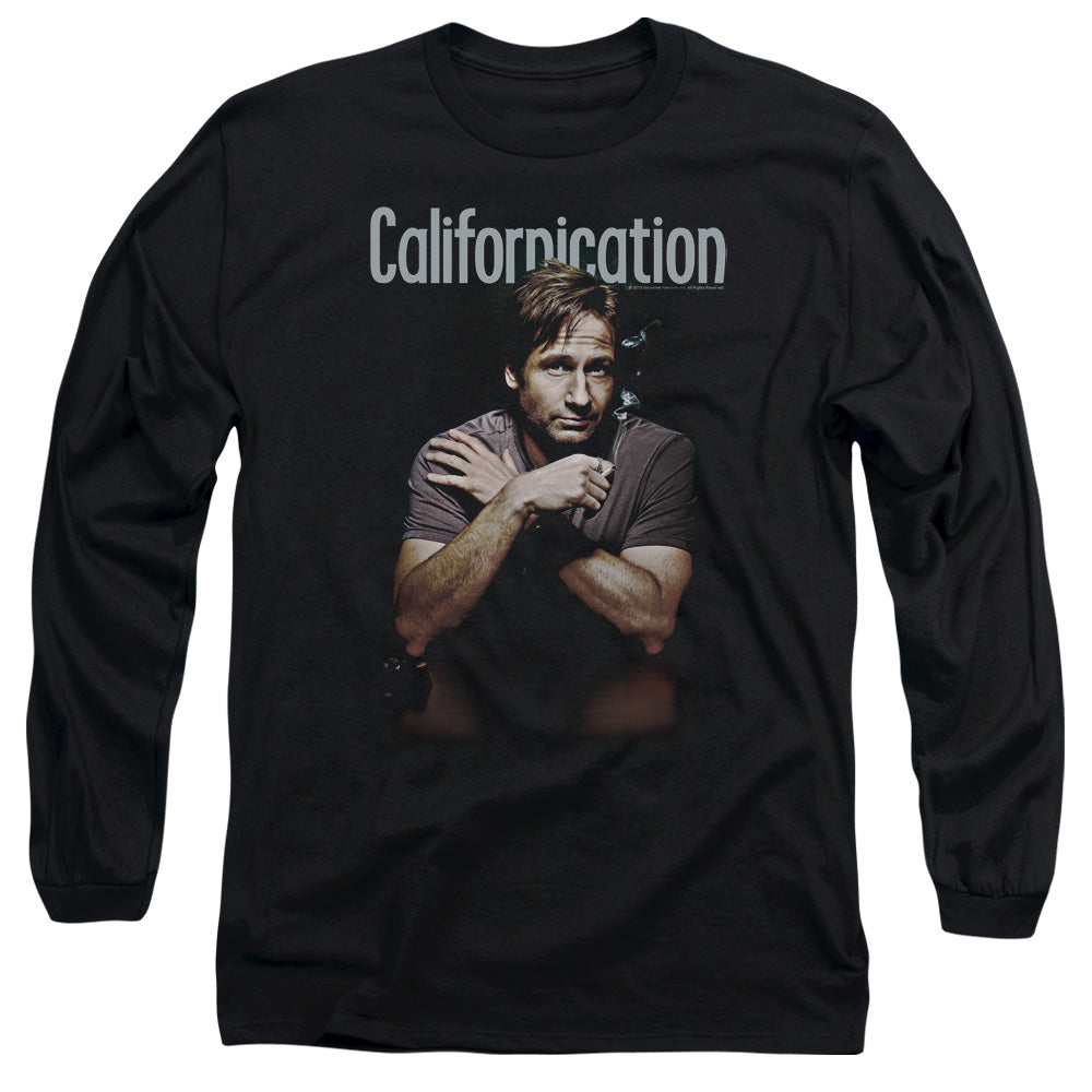 AN OFFCIALLY LICENSED CALIFORNICATION SMOKING MEN'S LONG SLEEVE T-SHIRT BLACK