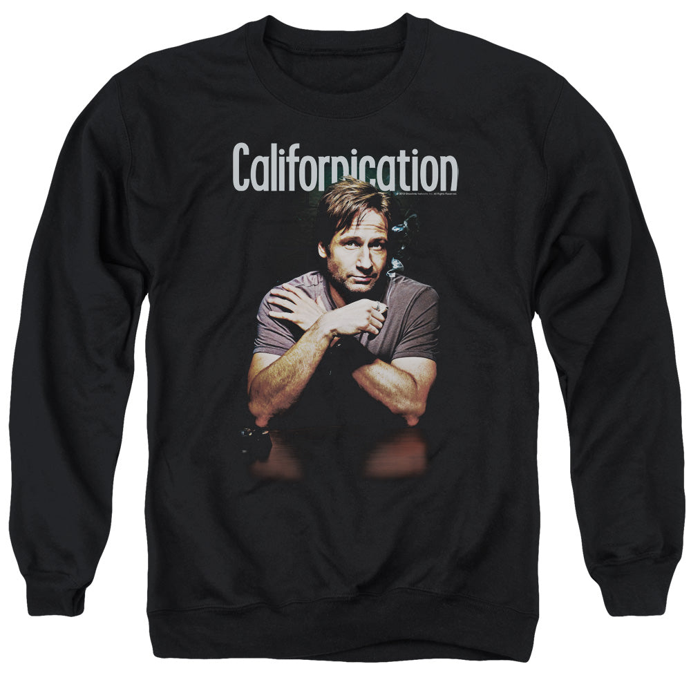 AN OFFCIALLY LICENSED CALIFORNICATION SMOKING ADULT UNISEX CREWNECK SWEATSHIRT BLACK