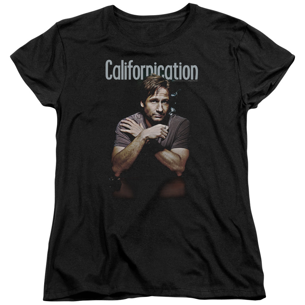 AN OFFCIALLY LICENSED CALIFORNICATION SMOKING WOMEN'S REGULAR FIT T-SHIRT BLACK