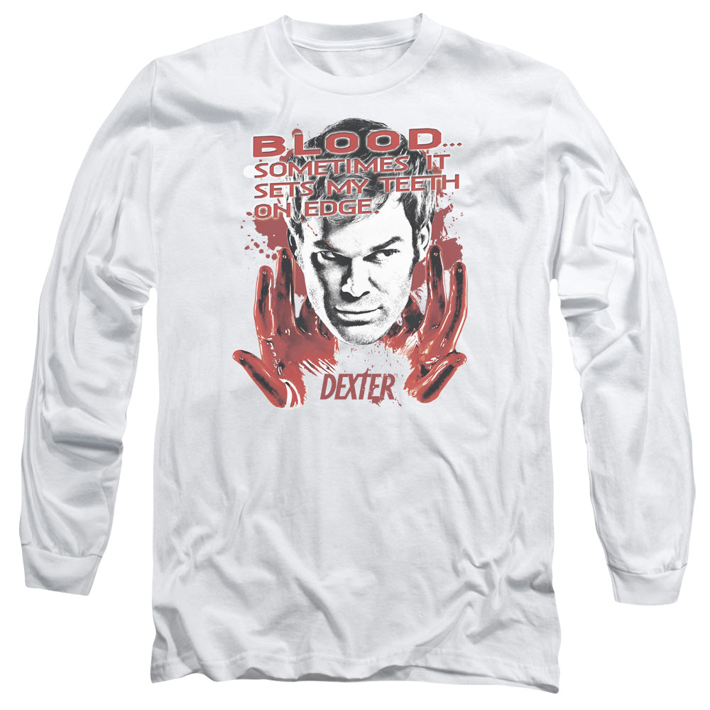 AN OFFCIALLY LICENSED DEXTER BLOOD MEN'S LONG SLEEVE T-SHIRT WHITE