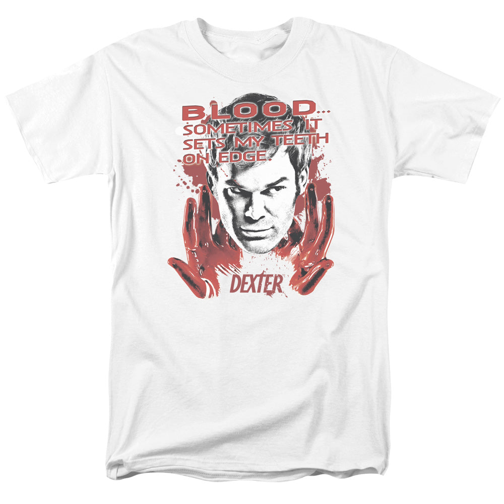 AN OFFCIALLY LICENSED DEXTER BLOOD MEN'S REGULAR FIT T-SHIRT WHITE