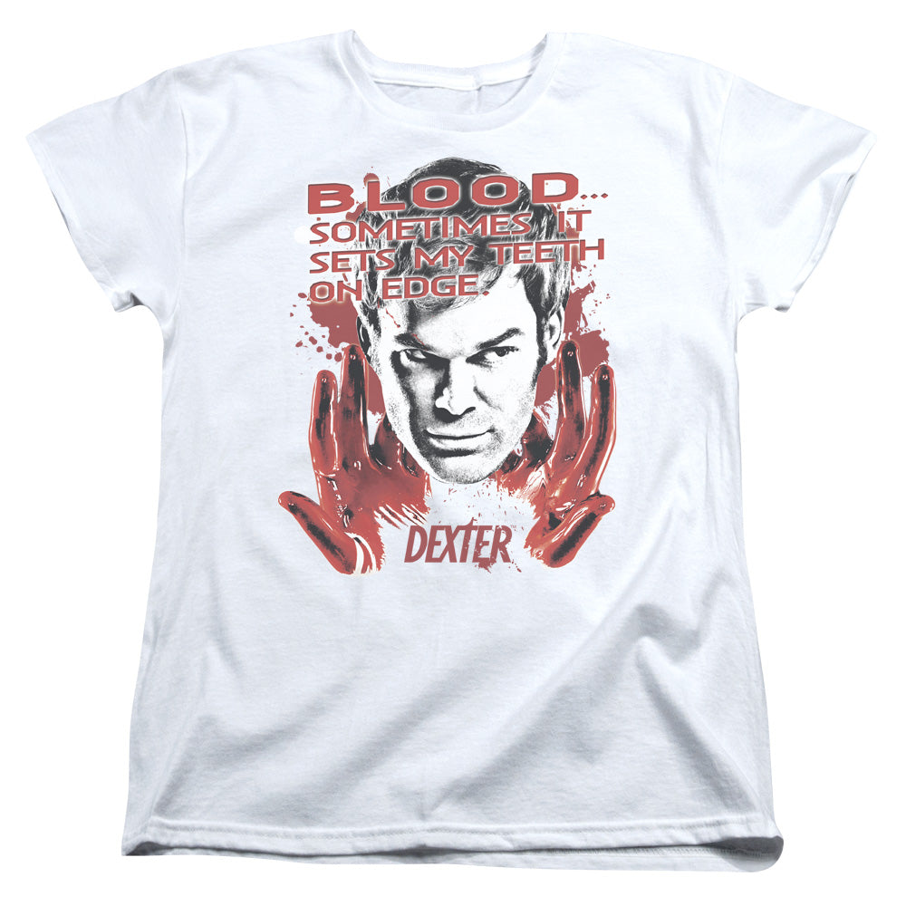 AN OFFCIALLY LICENSED DEXTER BLOOD WOMEN'S REGULAR FIT T-SHIRT WHITE