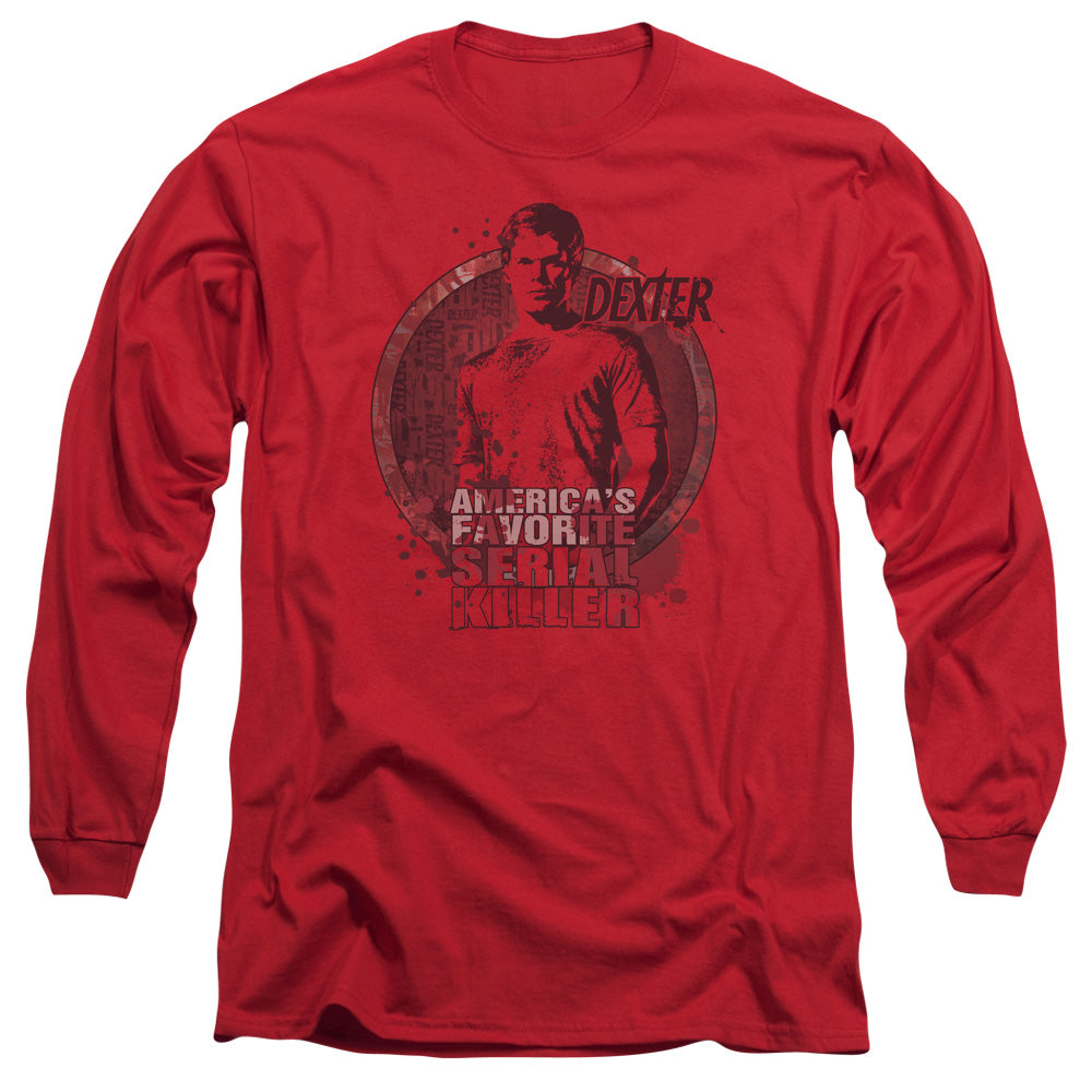 AN OFFCIALLY LICENSED DEXTER AMERICAS FAVORITE MEN'S LONG SLEEVE T-SHIRT RED
