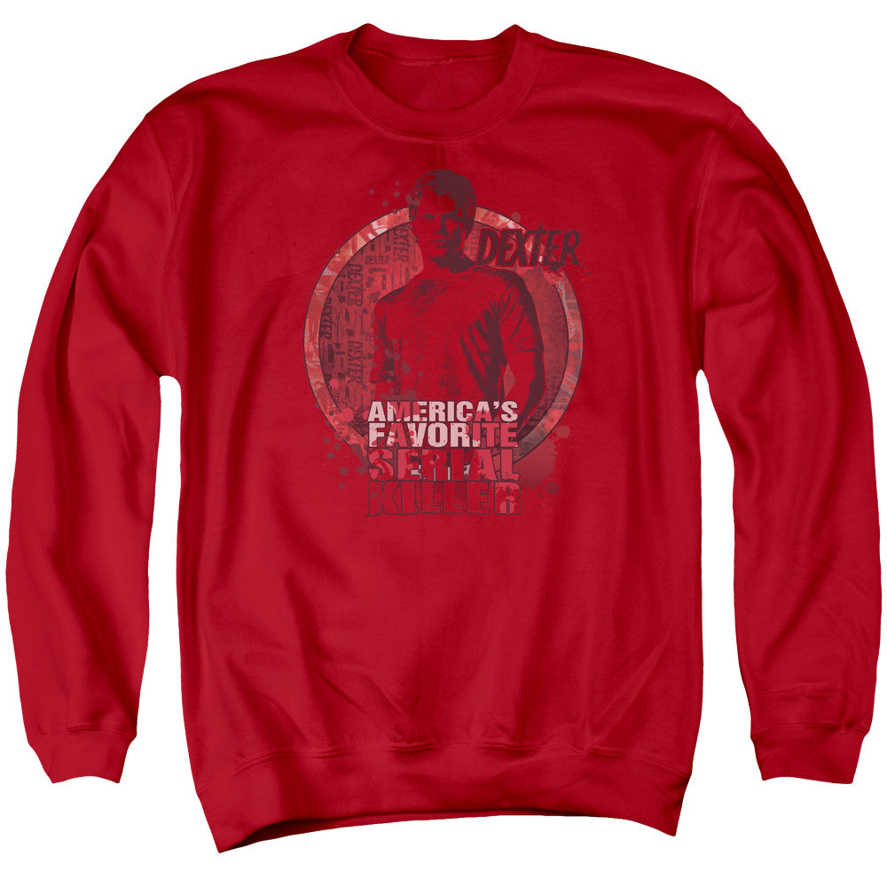 AN OFFCIALLY LICENSED DEXTER AMERICAS FAVORITE ADULT UNISEX CREWNECK SWEATSHIRT RED