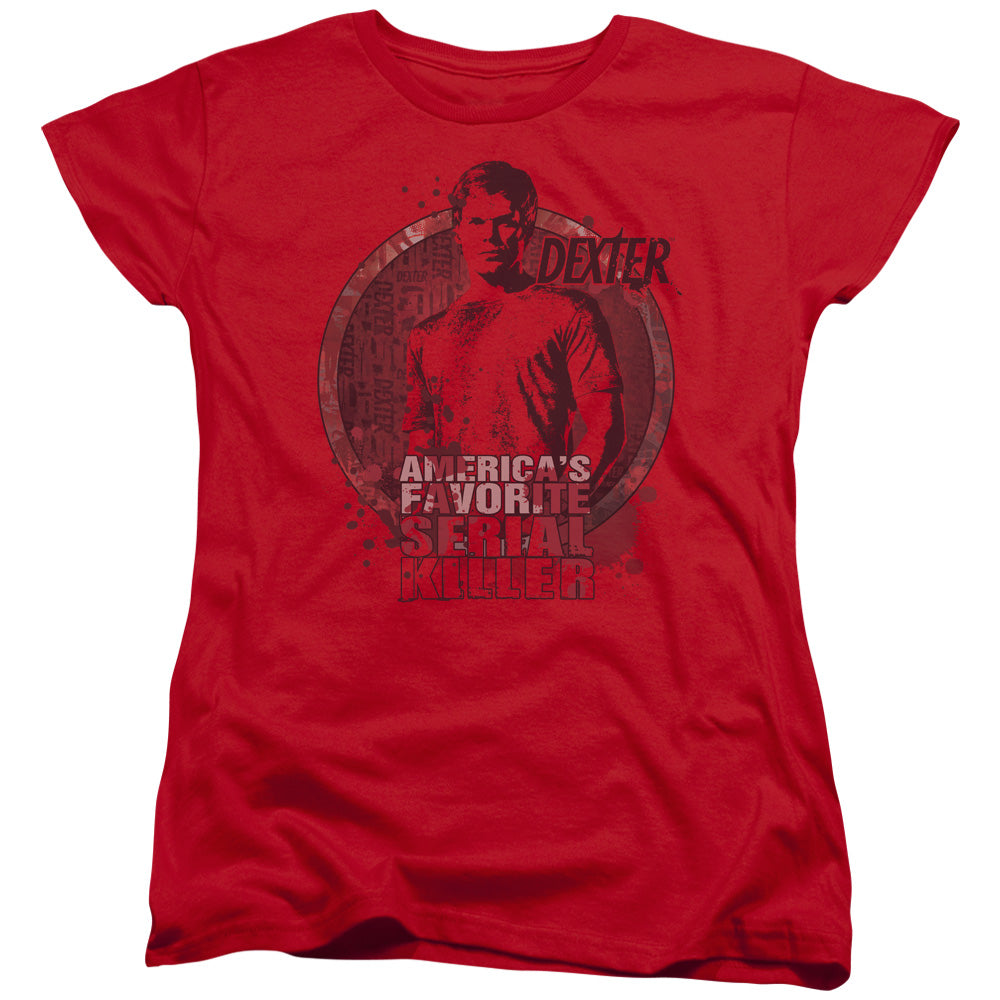 AN OFFCIALLY LICENSED DEXTER AMERICAS FAVORITE WOMEN'S REGULAR FIT T-SHIRT RED