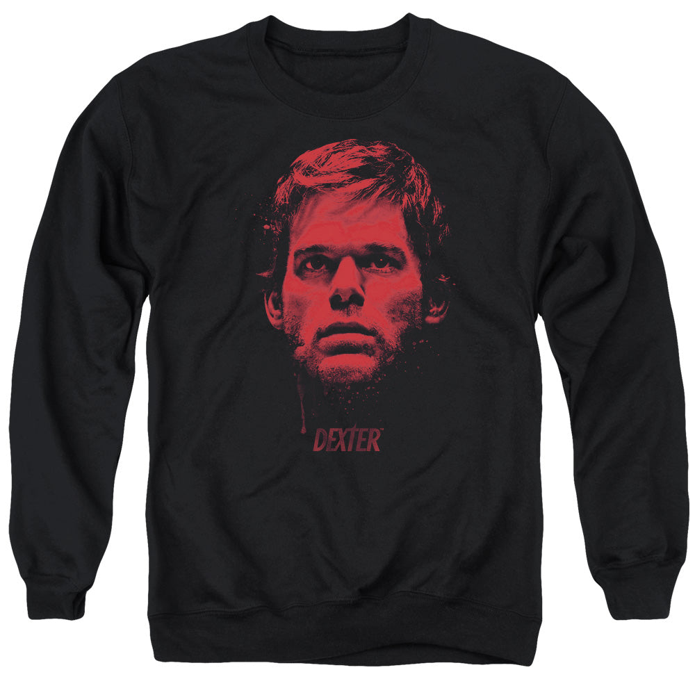 AN OFFCIALLY LICENSED DEXTER BLOODY FACE ADULT UNISEX CREWNECK SWEATSHIRT BLACK