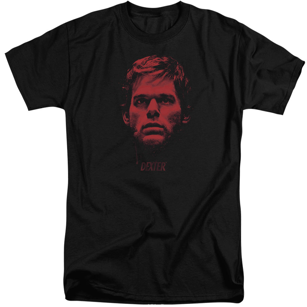 AN OFFCIALLY LICENSED DEXTER BLOODY FACE MEN'S TALL FIT T-SHIRT BLACK