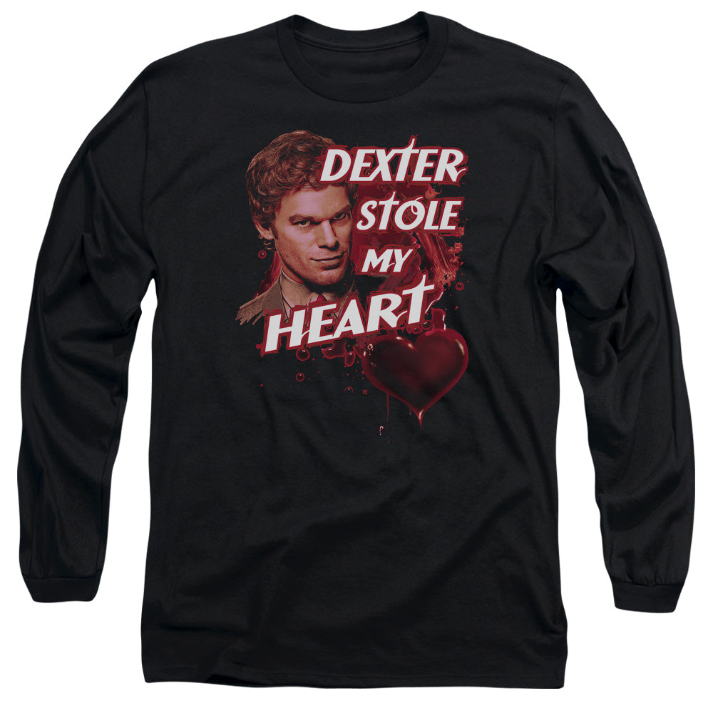 AN OFFCIALLY LICENSED DEXTER BLOODY HEART MEN'S LONG SLEEVE T-SHIRT BLACK