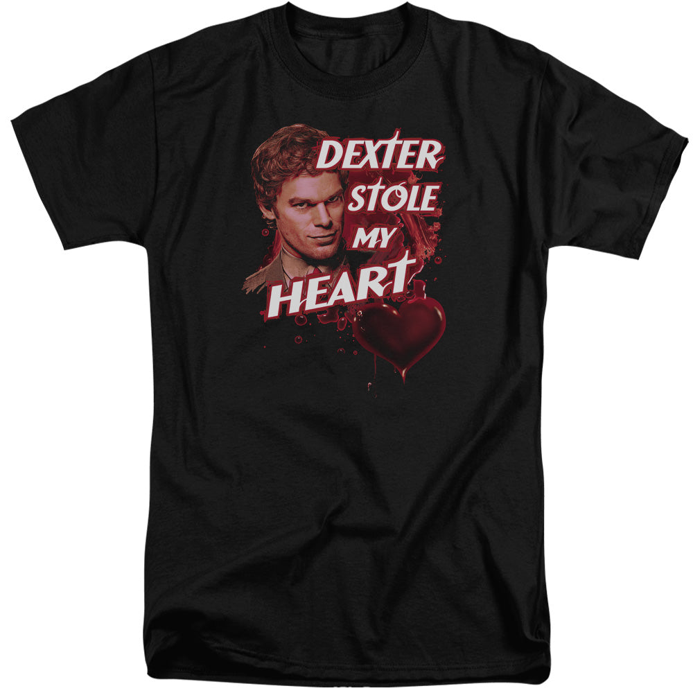 AN OFFCIALLY LICENSED DEXTER BLOODY HEART MEN'S TALL FIT T-SHIRT BLACK