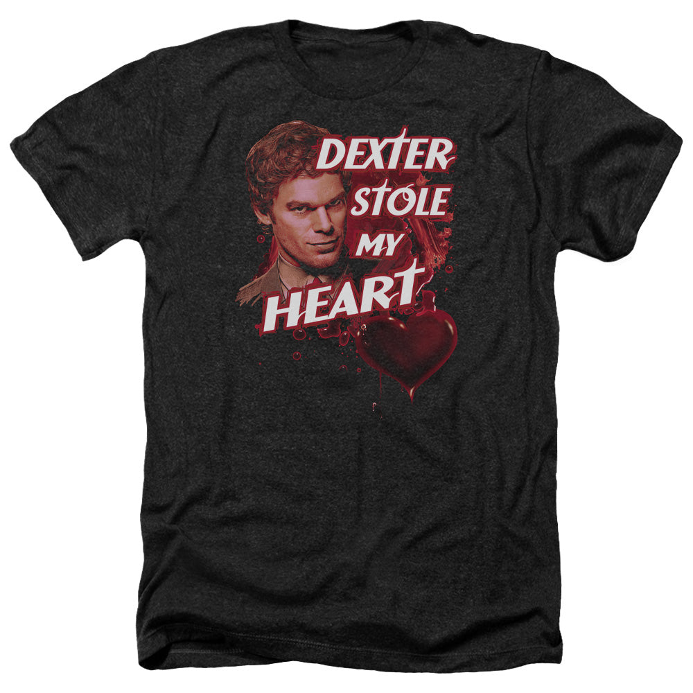 AN OFFCIALLY LICENSED DEXTER BLOODY HEART MEN'S HEATHER T-SHIRT CHARCOAL