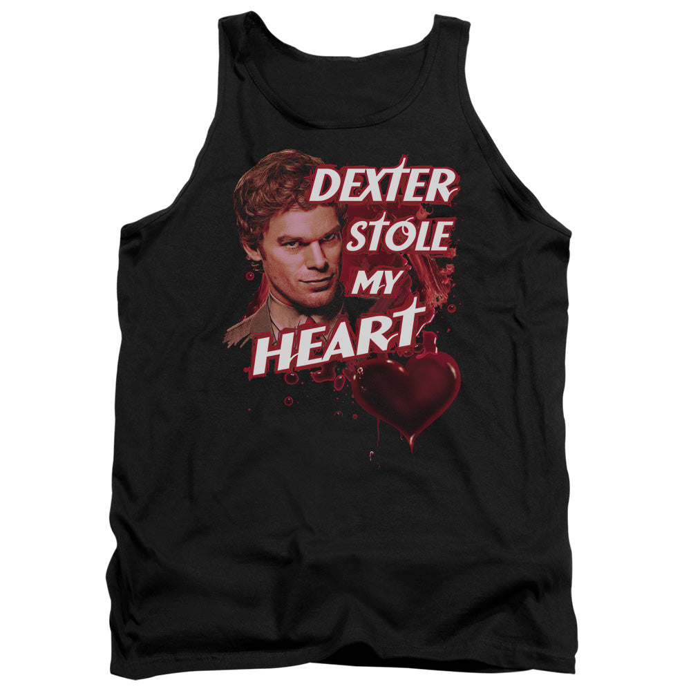 AN OFFCIALLY LICENSED DEXTER BLOODY HEART ADULT UNISEX TANK TOP BLACK