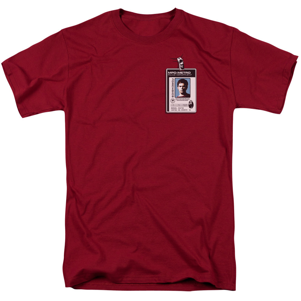 AN OFFCIALLY LICENSED DEXTER BADGE MEN'S REGULAR FIT T-SHIRT CARDINAL