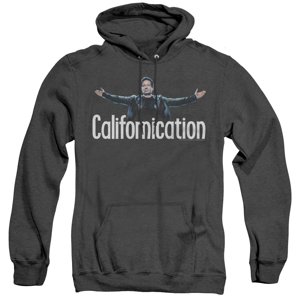 AN OFFCIALLY LICENSED CALIFORNICATION OUTSTRETCHED ADULT UNISEX HEATHER PULLOVER HOODIE BLACK