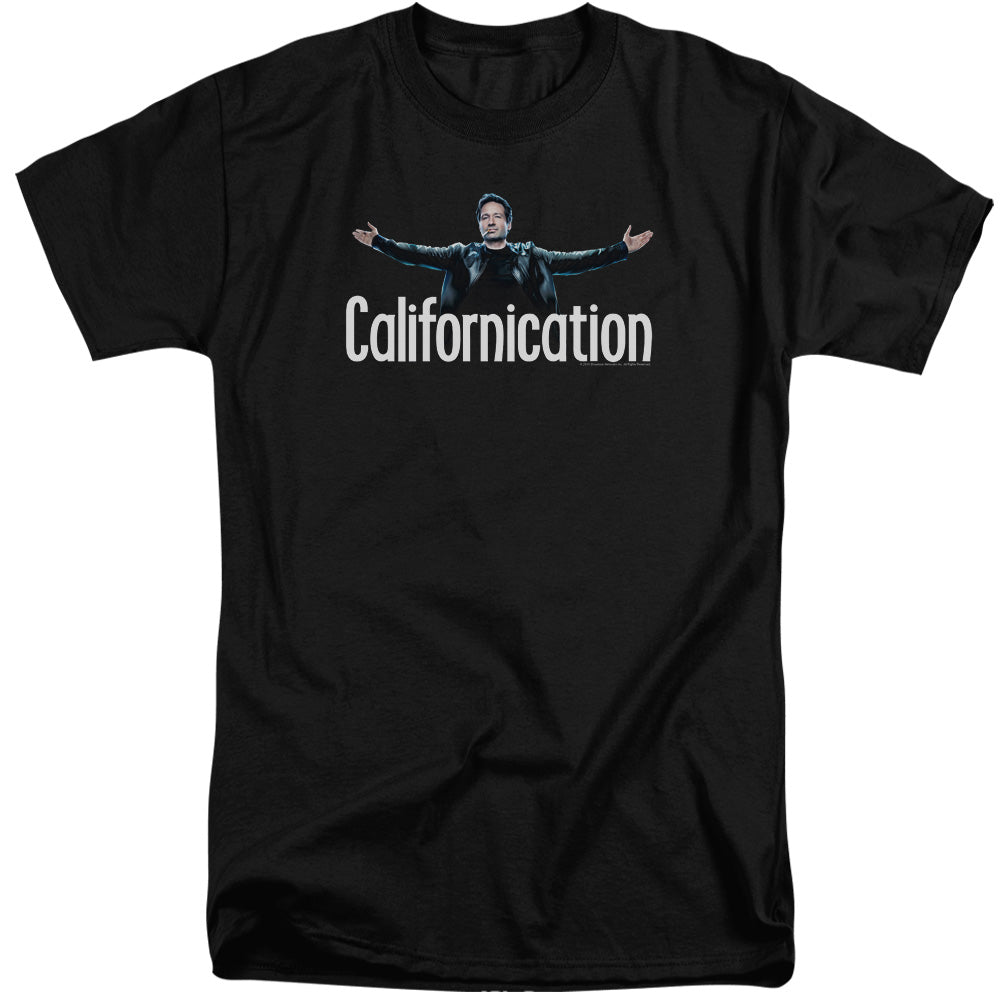 AN OFFCIALLY LICENSED CALIFORNICATION OUTSTRETCHED MEN'S TALL FIT T-SHIRT BLACK