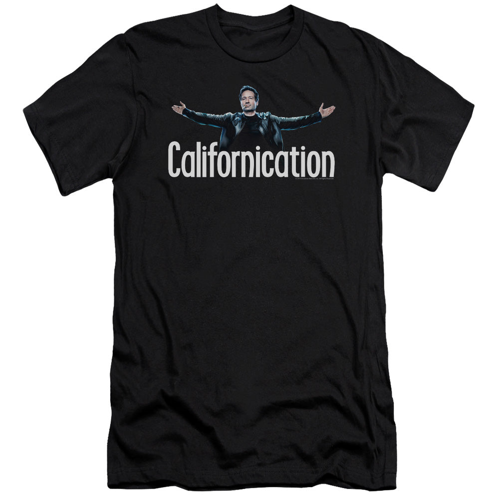 AN OFFCIALLY LICENSED CALIFORNICATION OUTSTRETCHED MEN'S PREMIUM SLIM FIT T-SHIRT BLACK