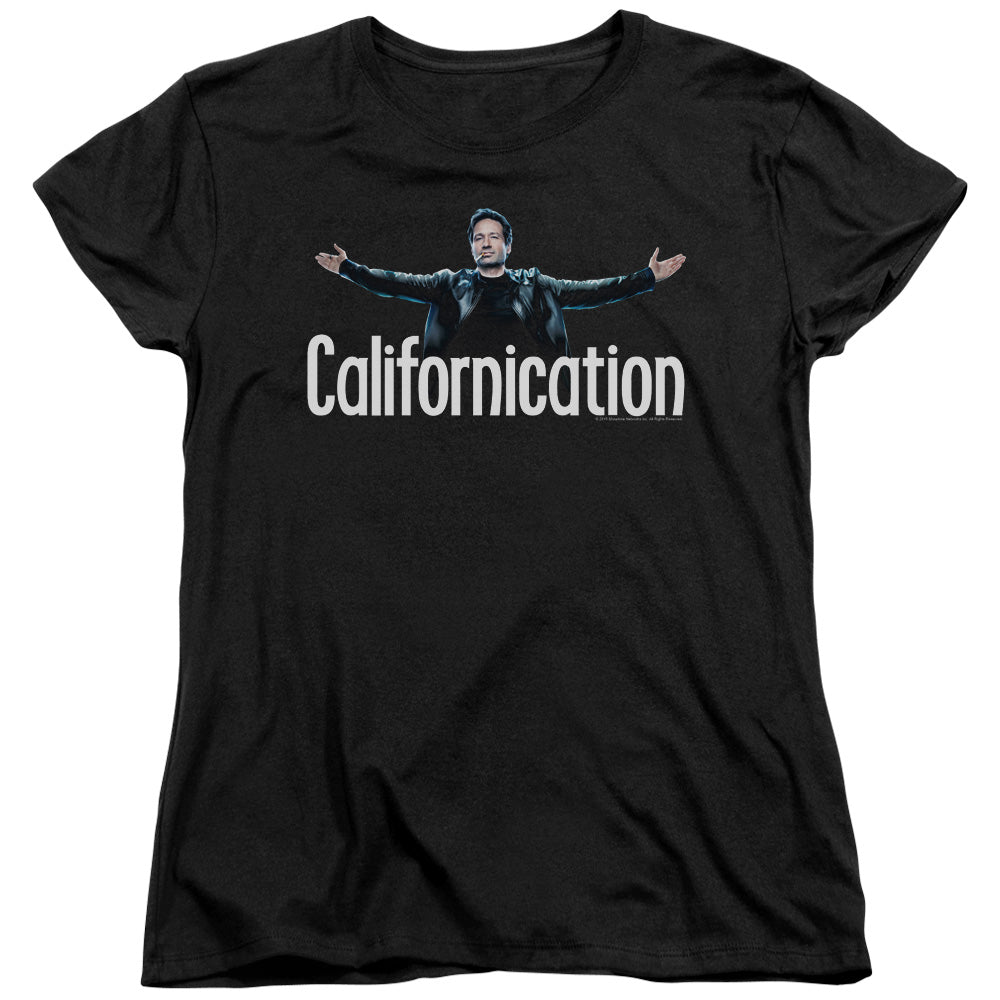 AN OFFCIALLY LICENSED CALIFORNICATION OUTSTRETCHED WOMEN'S REGULAR FIT T-SHIRT BLACK