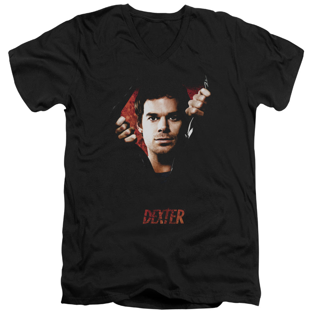 AN OFFCIALLY LICENSED DEXTER BODY BAD MEN'S V-NECK T-SHIRT BLACK