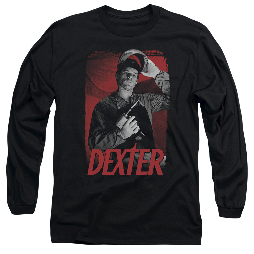 AN OFFCIALLY LICENSED DEXTER SEE SAW MEN'S LONG SLEEVE T-SHIRT BLACK