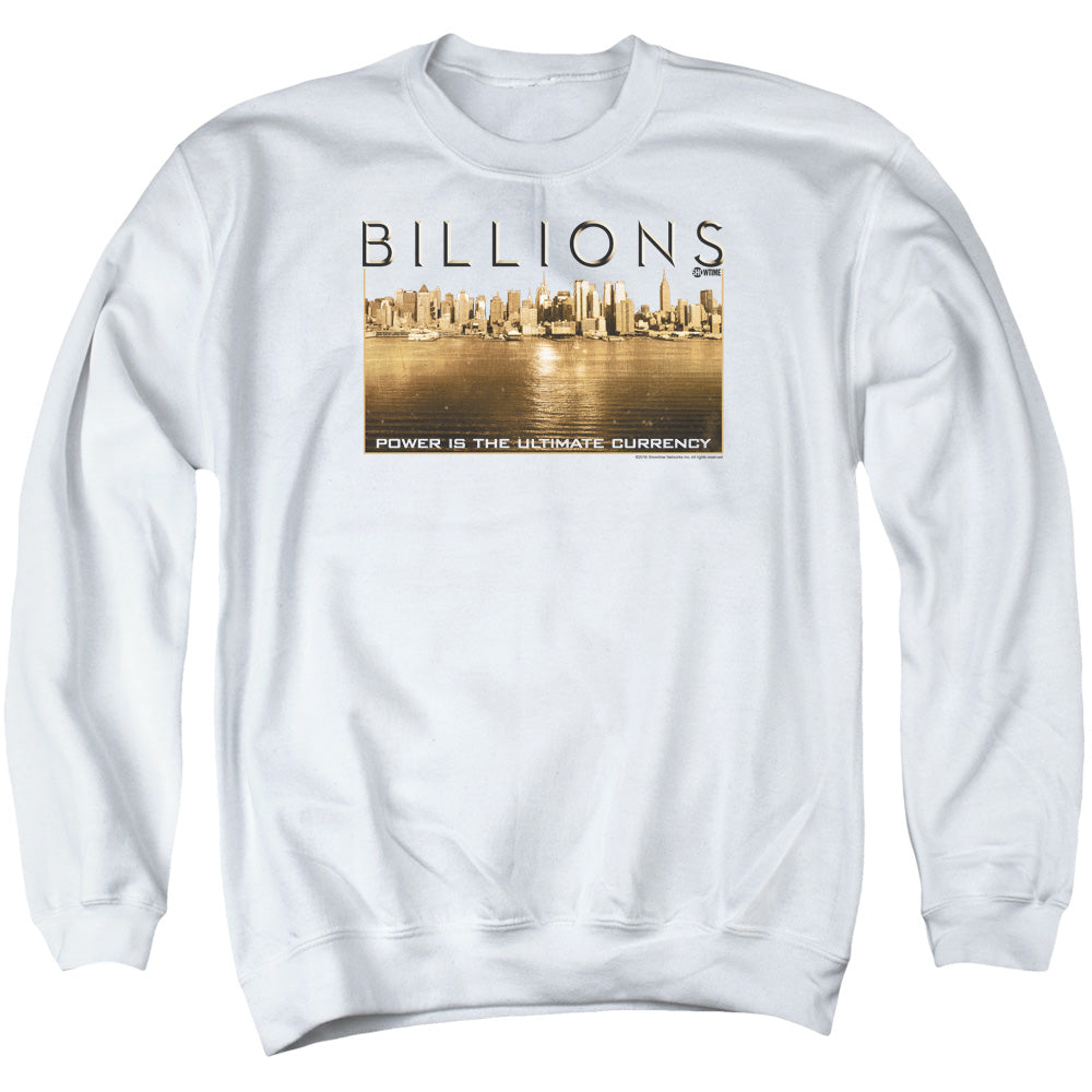 AN OFFCIALLY LICENSED BILLIONS GOLDEN CITY ADULT UNISEX CREWNECK SWEATSHIRT WHITE