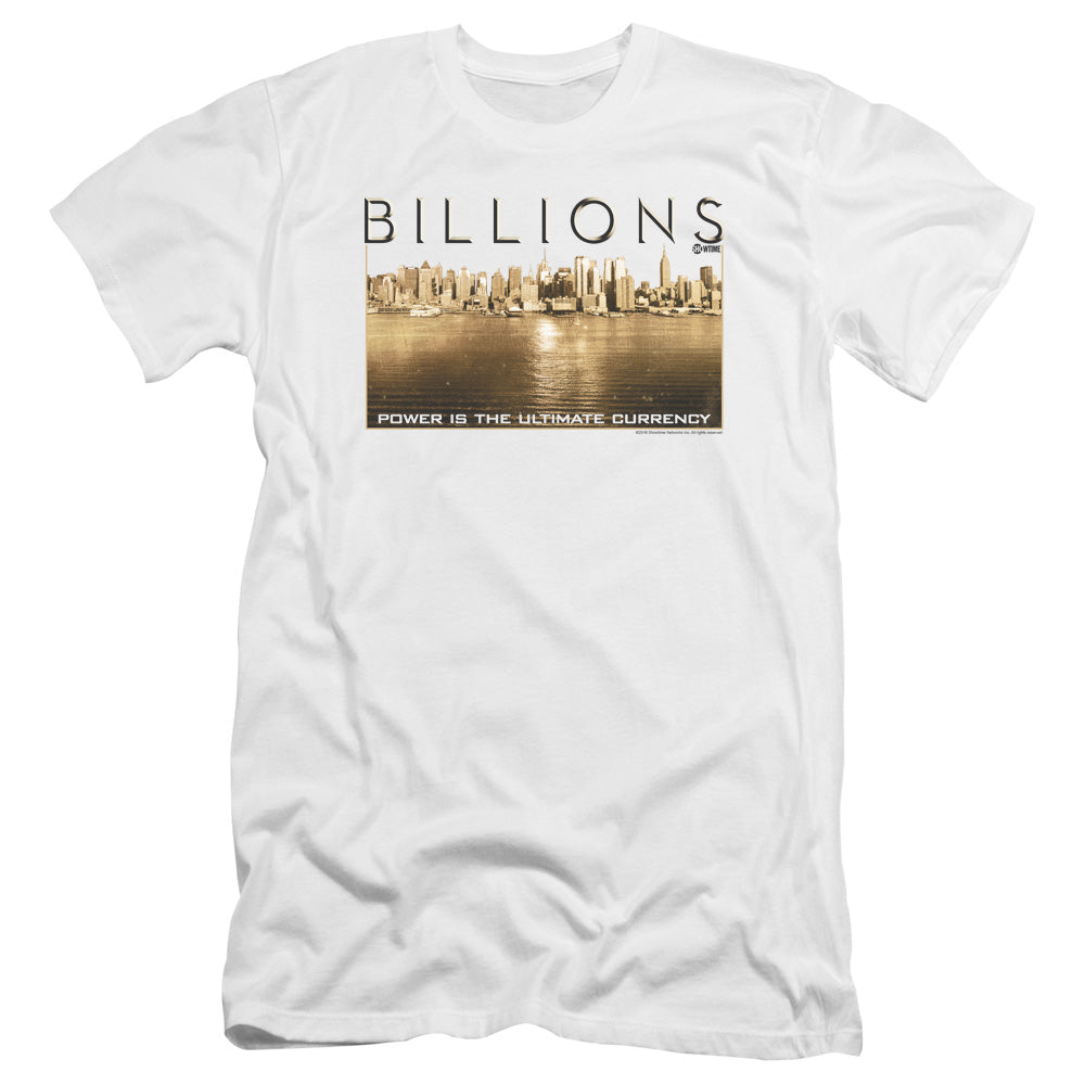 AN OFFCIALLY LICENSED BILLIONS GOLDEN CITY MEN'S PREMIUM SLIM FIT T-SHIRT WHITE