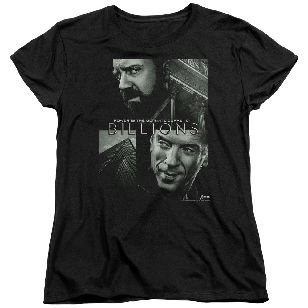 AN OFFCIALLY LICENSED BILLIONS CURRENCY POSTER WOMEN'S REGULAR FIT T-SHIRT BLACK