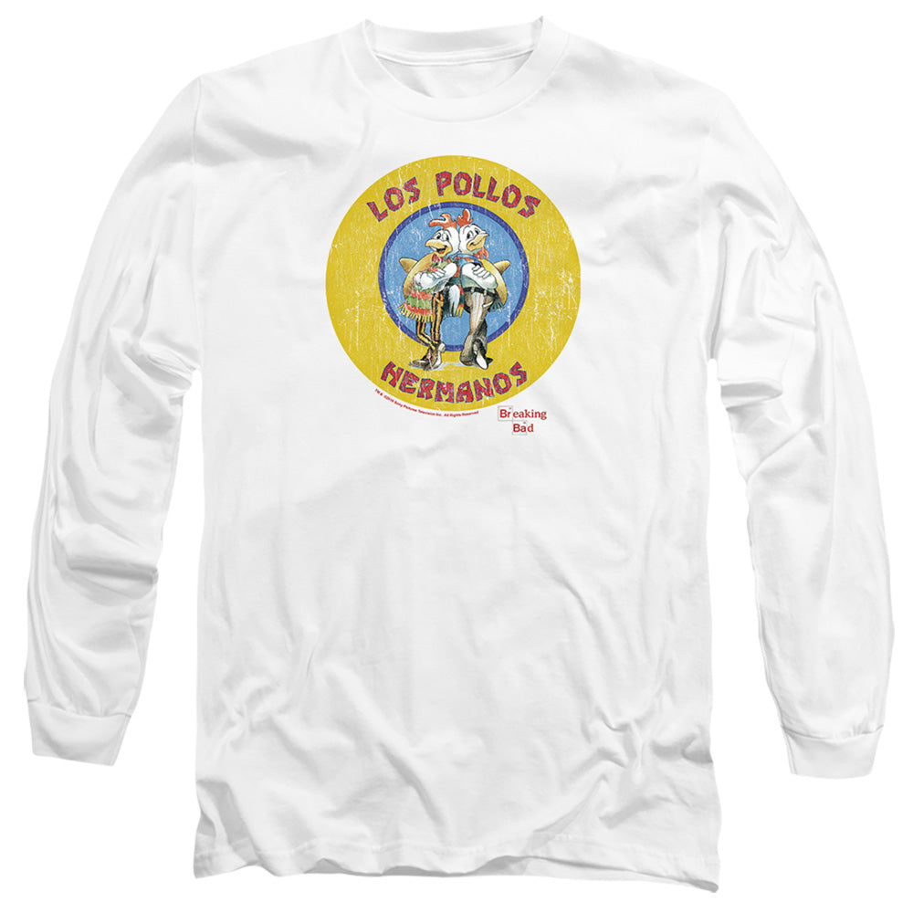 AN OFFCIALLY LICENSED BREAKING BAD LOS POLLOS HERMANOS MEN'S LONG SLEEVE T-SHIRT WHITE