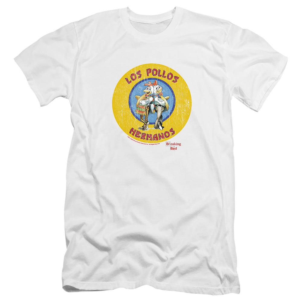 AN OFFCIALLY LICENSED BREAKING BAD LOS POLLOS HERMANOS MEN'S PREMIUM SLIM FIT T-SHIRT WHITE