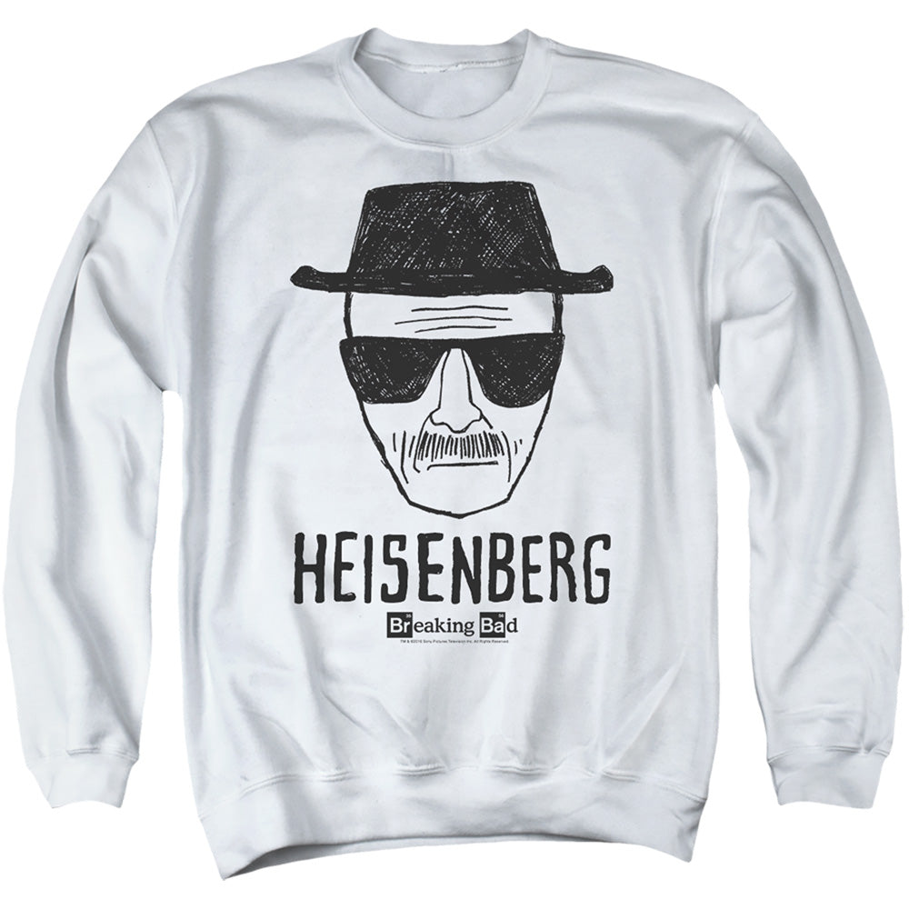 AN OFFCIALLY LICENSED BREAKING BAD HEISENBERG ADULT UNISEX CREWNECK SWEATSHIRT WHITE