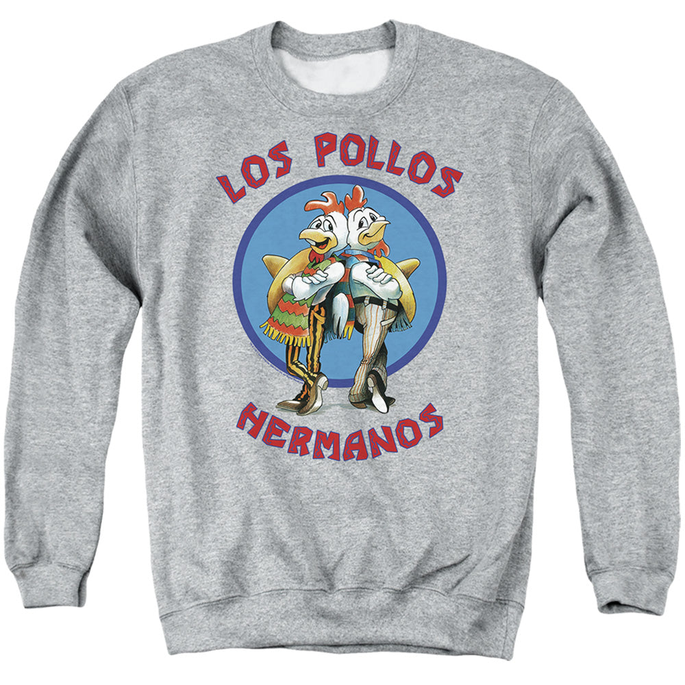 AN OFFCIALLY LICENSED BREAKING BAD LOS POLLOS HERMANOS ADULT UNISEX CREWNECK SWEATSHIRT ATHLETIC HEATHER