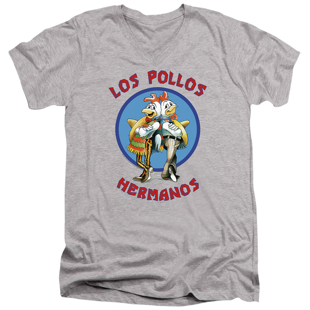 AN OFFCIALLY LICENSED BREAKING BAD LOS POLLOS HERMANOS MEN'S V-NECK T-SHIRT ATHLETIC HEATHER