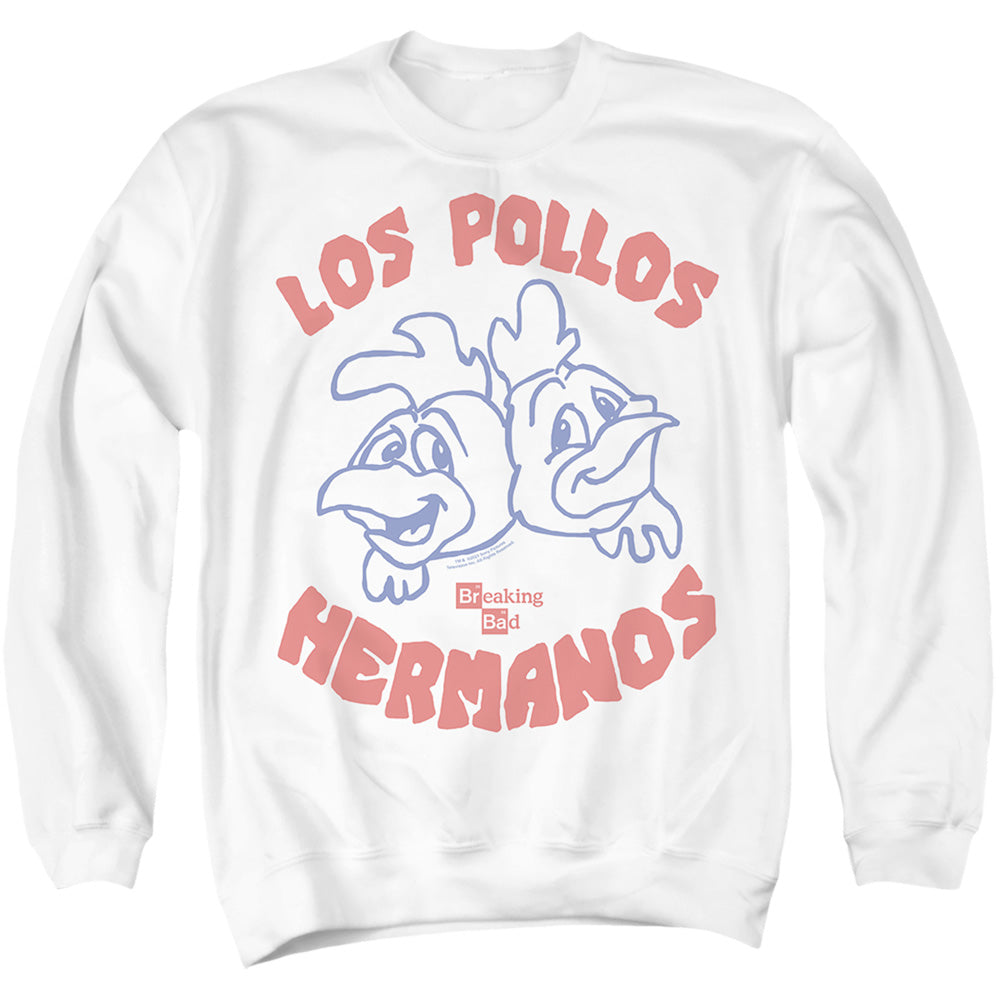 AN OFFCIALLY LICENSED BREAKING BAD THE LOS POLLOS ADULT UNISEX CREWNECK SWEATSHIRT WHITE