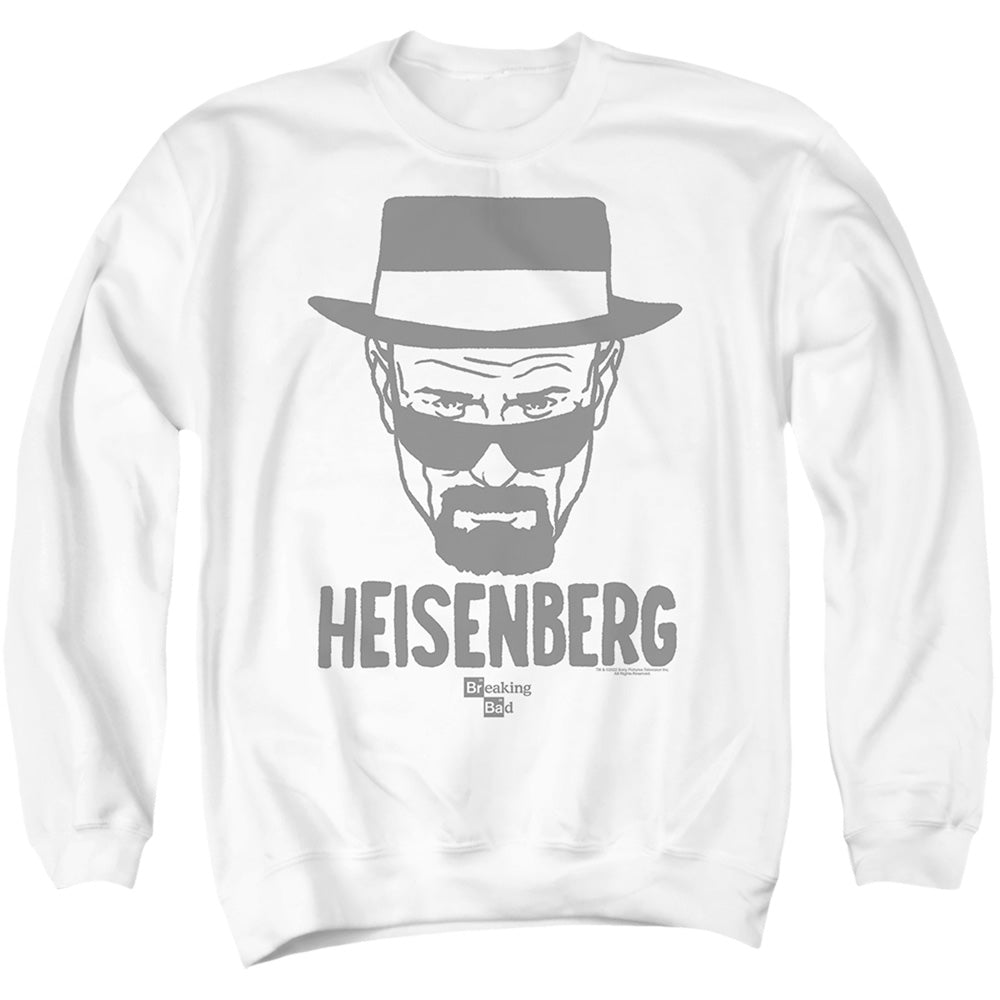 AN OFFCIALLY LICENSED BREAKING BAD HEISENBERG DRAWING ADULT UNISEX CREWNECK SWEATSHIRT WHITE