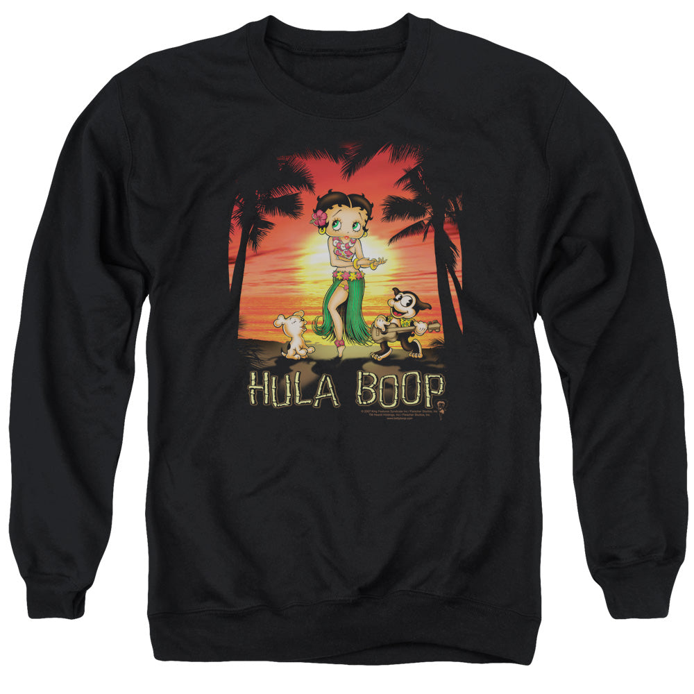 AN OFFCIALLY LICENSED BETTY BOOP HULABOOP ADULT UNISEX CREWNECK SWEATSHIRT BLACK