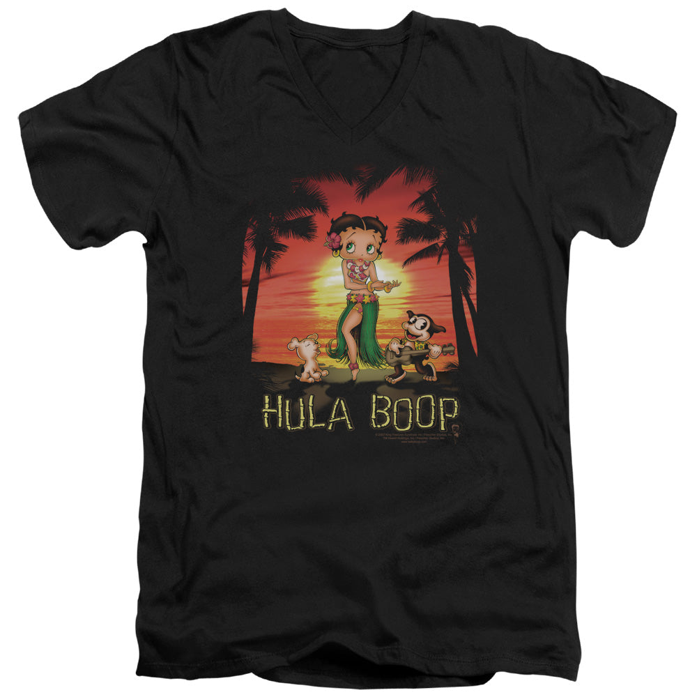 AN OFFCIALLY LICENSED BETTY BOOP HULABOOP MEN'S V-NECK T-SHIRT BLACK