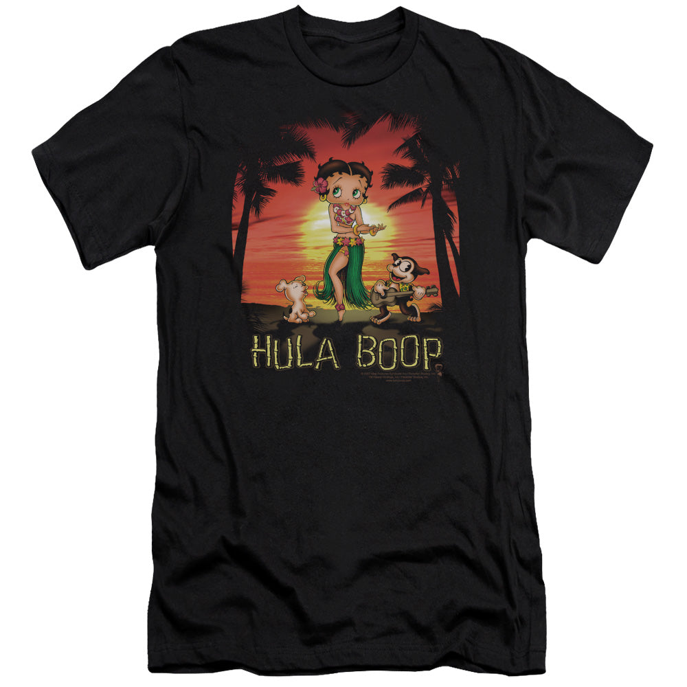 AN OFFCIALLY LICENSED BETTY BOOP HULABOOP MEN'S PREMIUM SLIM FIT T-SHIRT BLACK