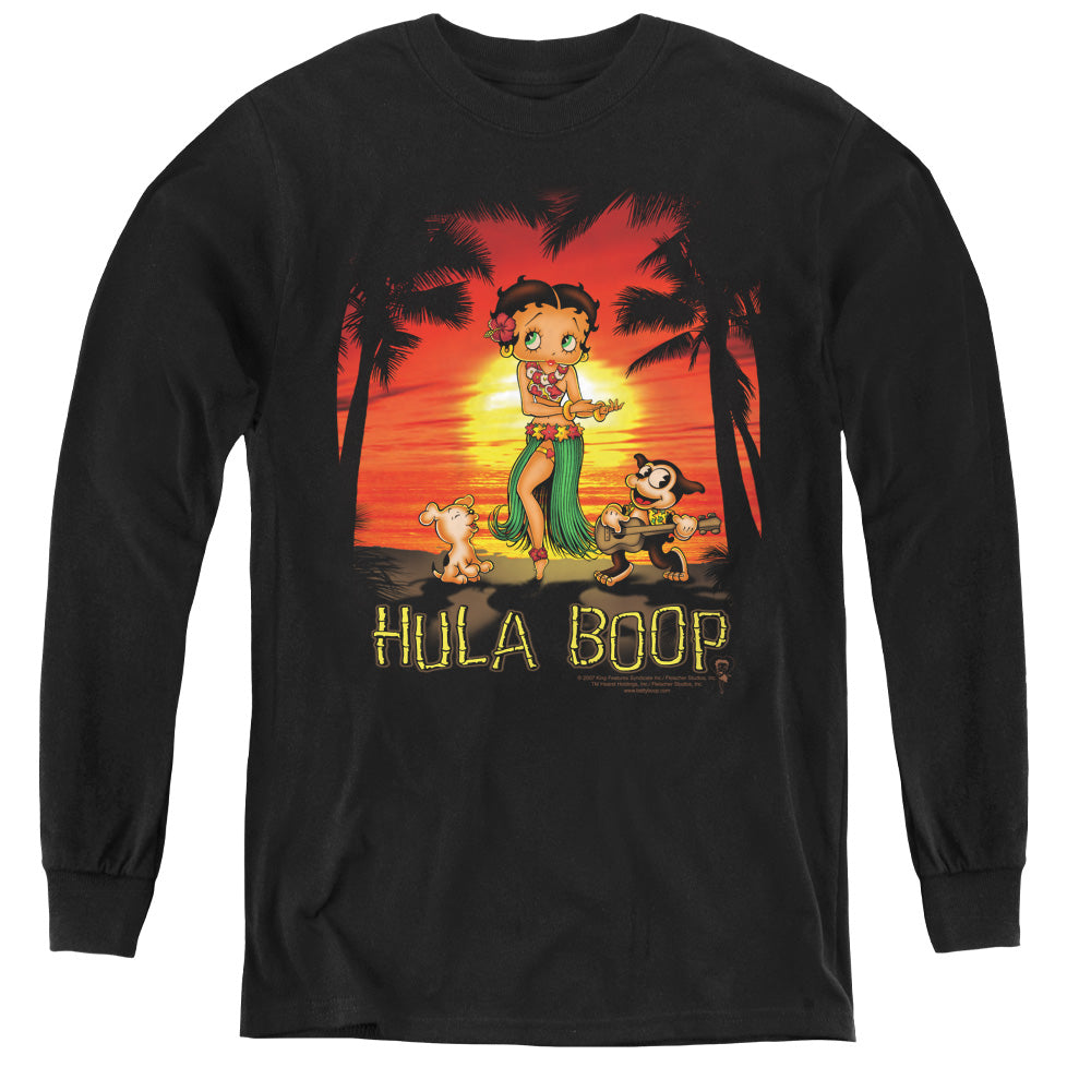 AN OFFCIALLY LICENSED BETTY BOOP HULABOOP YOUTH LONG SLEEVE T-SHIRT BLACK