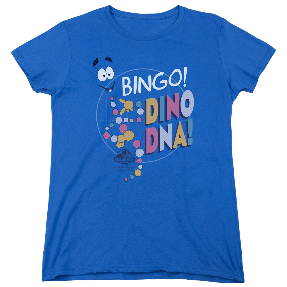 AN OFFCIALLY LICENSED JURASSIC PARK BINGO DINO DNA WOMEN'S REGULAR FIT T-SHIRT ROYAL